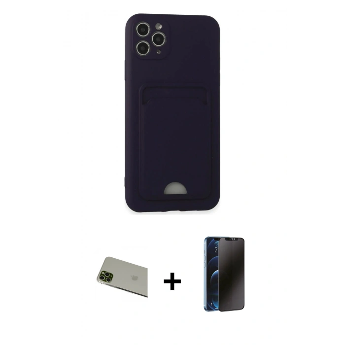 MARSİLYAN™- iPhone 11 Pro Max Kılıf Vadi Çizgi Prime - Siyah 3D Antistatik Hayalet Cam Ekran Koruyucu + Rainbow Kamera Lens Koruma Cam - YL