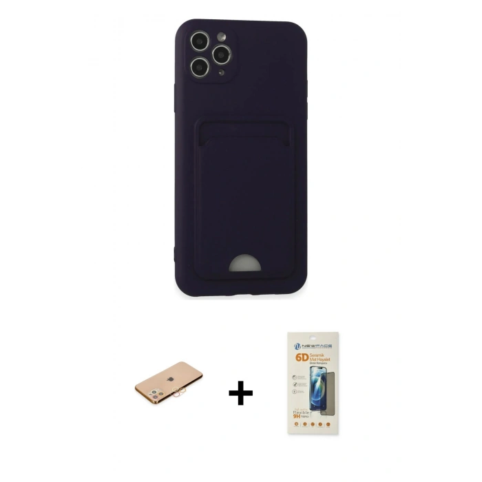 MARSİLYAN™- iPhone 11 Pro Max Kılıf Vadi Çizgi Prime - Siyah 6D Mat Seramik Hayalet Nano Ekran Koruyucu + Turuncu Renkli Kamera Lens Koruma Cam