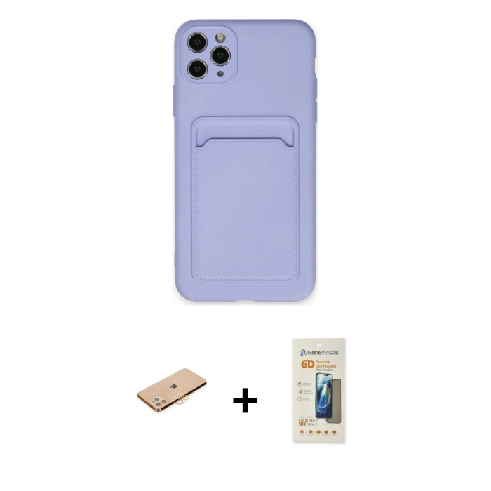 MARSİLYAN™- iPhone 11 Pro Max Kılıf Vadi Çizgi Prime - Siyah 6D Mat Seramik Hayalet Nano Ekran Koruyucu + Turuncu Renkli Kamera Lens Koruma Cam