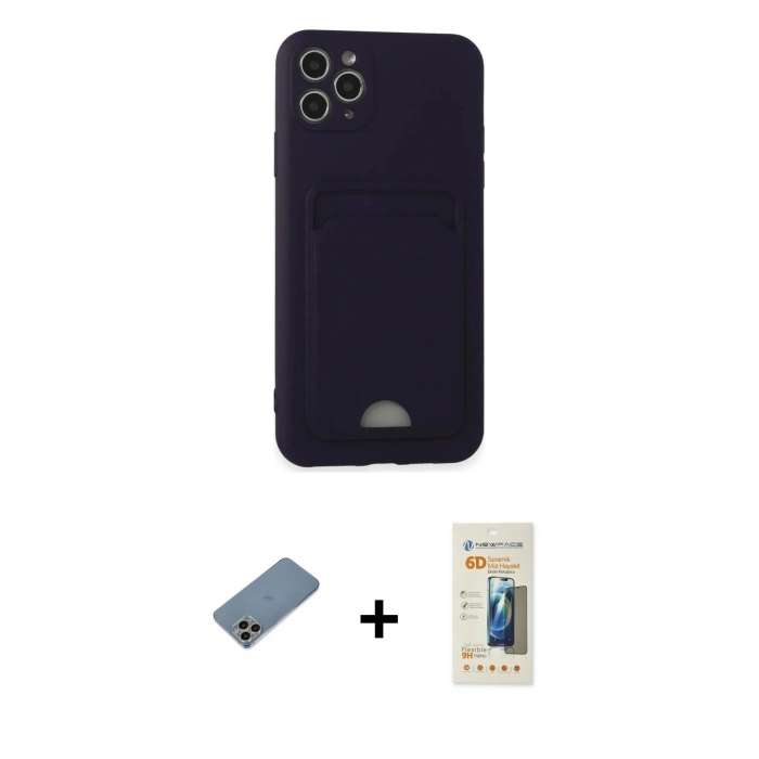 MARSİLYAN™- iPhone 11 Pro Max Kılıf Vadi Çizgi Prime - Siyah 6D Mat Seramik Hayalet Nano Ekran Koruyucu + Gökkuşağı Shine Kamera Lens Koruma Cam