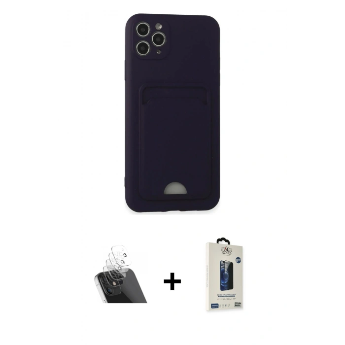 MARSİLYAN™- iPhone 11 Pro Max Kılıf Vadi Çizgi Prime - Siyah Bilvis Hayalet Cam Ekran Koruyucu + Kamera Lens Koruma Cam - SF