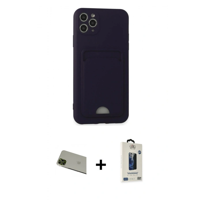 MARSİLYAN™- iPhone 11 Pro Max Kılıf Vadi Çizgi Prime - Siyah Bilvis Hayalet Cam Ekran Koruyucu + Rainbow Kamera Lens Koruma Cam - YL