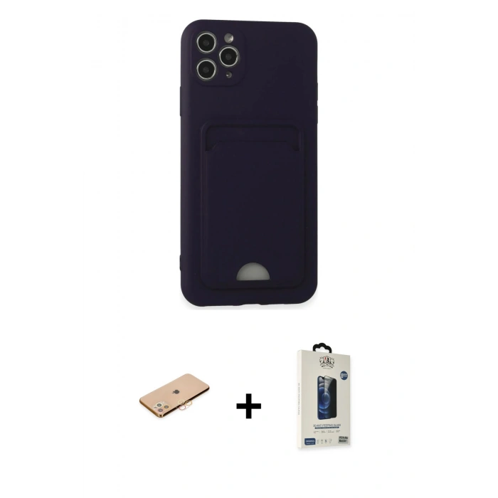 MARSİLYAN™- iPhone 11 Pro Max Kılıf Vadi Çizgi Prime - Siyah Bilvis Hayalet Cam Ekran Koruyucu + Turuncu Renkli Kamera Lens Koruma Cam