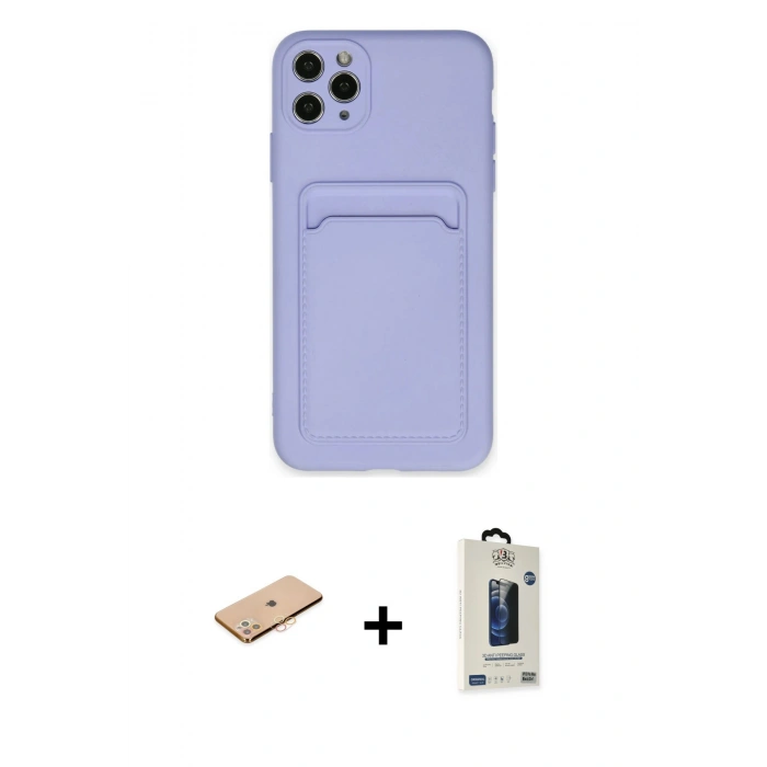 MARSİLYAN™- iPhone 11 Pro Max Kılıf Vadi Çizgi Prime - Siyah Bilvis Hayalet Cam Ekran Koruyucu + Turuncu Renkli Kamera Lens Koruma Cam