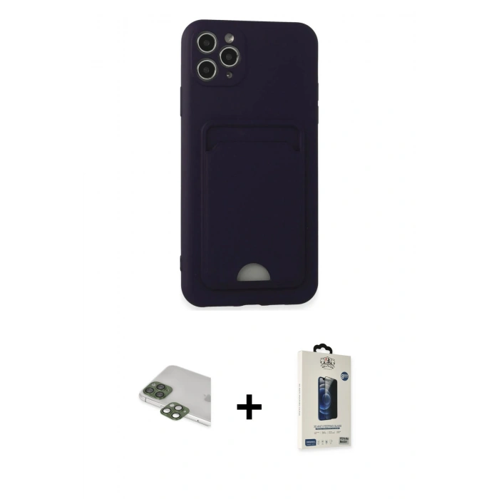 MARSİLYAN™- iPhone 11 Pro Max Kılıf Vadi Çizgi Prime - Siyah Bilvis Hayalet Cam Ekran Koruyucu + Yeşil Pers Alüminyum Kamera Lens