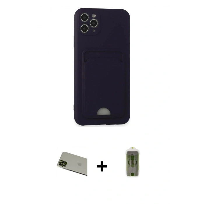 MARSİLYAN™- iPhone 11 Pro Max Kılıf Vadi Çizgi Prime - Siyah Joko Magic 5D Hayalet Cam + Yeşil Rainbow Kamera Lens Koruma Cam
