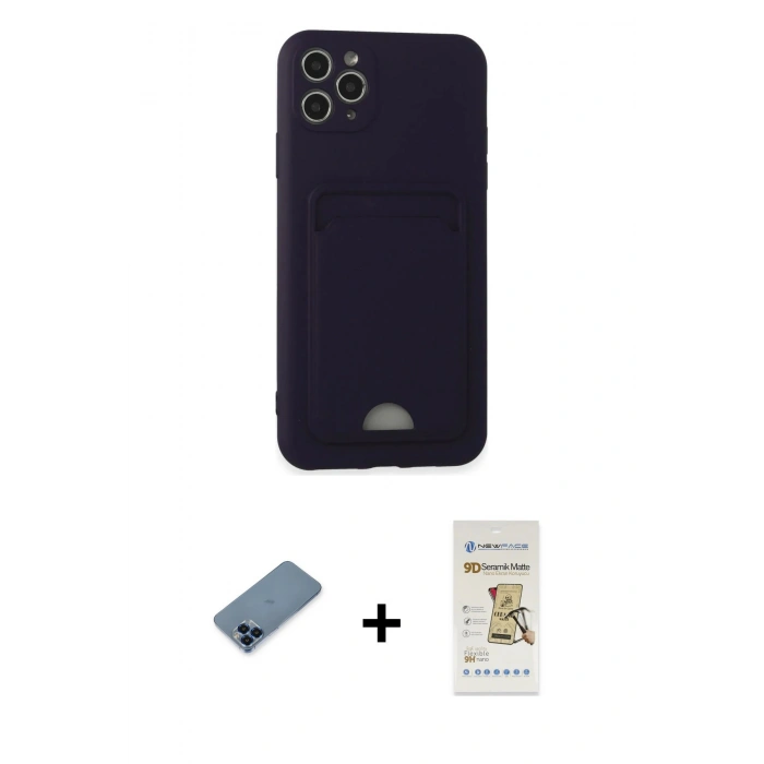 MARSİLYAN™- iPhone 11 Pro Max Kılıf Vadi Çizgi Prime - Siyah Mat Seramik Nano Ekran Koruyucu + Metal Kamera Lens Koruma Cam - MI
