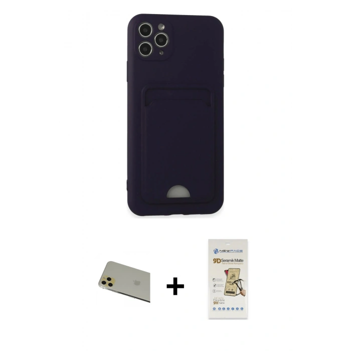 MARSİLYAN™- iPhone 11 Pro Max Kılıf Vadi Çizgi Prime - Siyah Mat Seramik Nano Ekran Koruyucu + Rainbow Kamera Lens Koruma Cam - GD