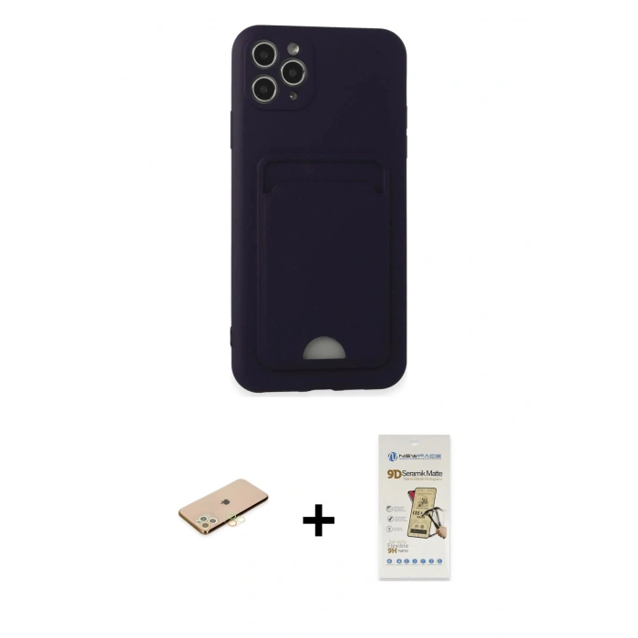 MARSİLYAN™- iPhone 11 Pro Max Kılıf Vadi Çizgi Prime - Siyah Mat Seramik Nano Ekran Koruyucu + Sarı Renkli Kamera Lens Koruma Cam