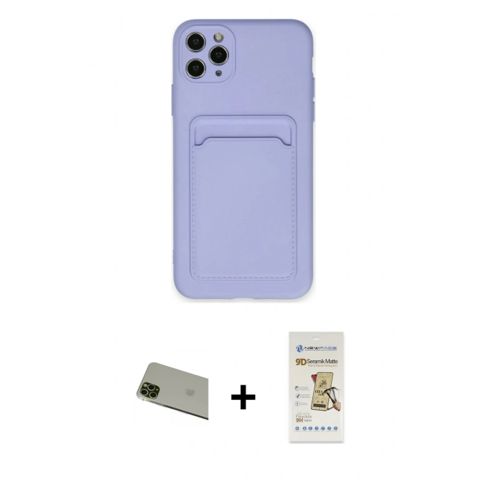 MARSİLYAN™- iPhone 11 Pro Max Kılıf Vadi Çizgi Prime - Siyah Mat Seramik Nano Ekran Koruyucu + Rainbow Kamera Lens Koruma Cam - YL