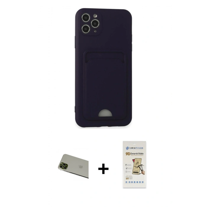 MARSİLYAN™- iPhone 11 Pro Max Kılıf Vadi Çizgi Prime - Siyah Mat Seramik Nano Ekran Koruyucu + Rainbow Kamera Lens Koruma Cam - YL
