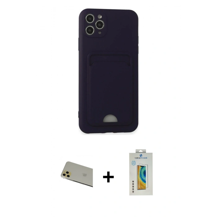 MARSİLYAN™- iPhone 11 Pro Max Kılıf Vadi Çizgi Prime - Siyah Polymer Nano Ekran Koruyucu + Gold Rainbow Kamera Lens Koruma Cam