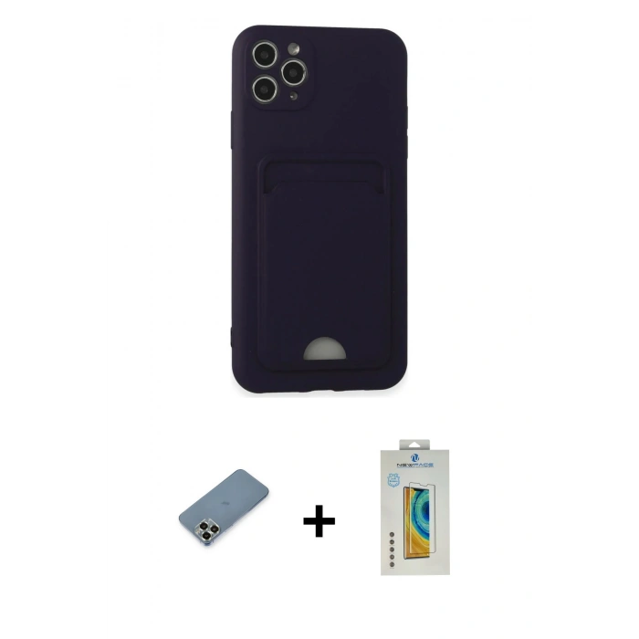 MARSİLYAN™- iPhone 11 Pro Max Kılıf Vadi Çizgi Prime - Siyah Polymer Nano Ekran Koruyucu + Metal Kamera Lens Koruma Cam - AKYL