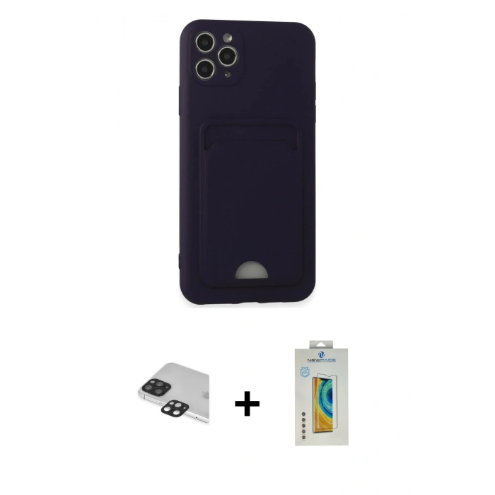 MARSİLYAN™- iPhone 11 Pro Max Kılıf Vadi Çizgi Prime - Siyah Polymer Nano Ekran Koruyucu + Pers Alüminyum Kamera Lens - SH