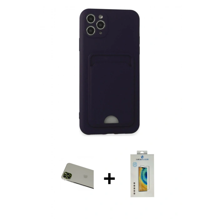MARSİLYAN™- iPhone 11 Pro Max Kılıf Vadi Çizgi Prime - Siyah Polymer Nano Ekran Koruyucu + Rainbow Kamera Lens Koruma Cam - YL