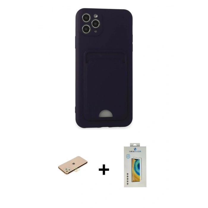 MARSİLYAN™- iPhone 11 Pro Max Kılıf Vadi Çizgi Prime - Siyah Polymer Nano Ekran Koruyucu + Renkli Kamera Lens Koruma Cam - SI
