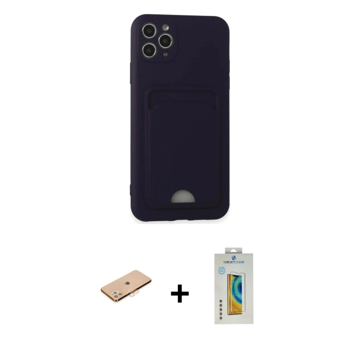 MARSİLYAN™- iPhone 11 Pro Max Kılıf Vadi Çizgi Prime - Siyah Polymer Nano Ekran Koruyucu + Renkli Kamera Lens Koruma Cam - TU