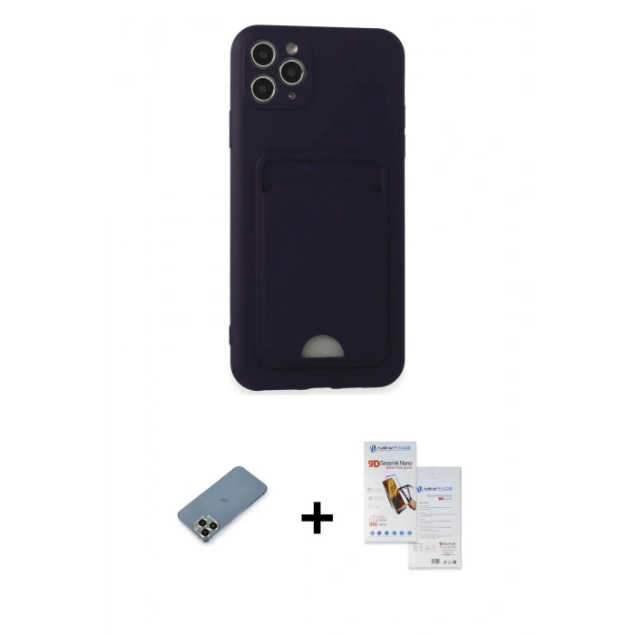 MARSİLYAN™- iPhone 11 Pro Max Kılıf Vadi Çizgi Prime - Siyah Seramik Nano Ekran Koruyucu + Açık Yeşil Metal Kamera Lens Koruma Cam
