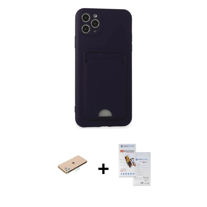 MARSİLYAN™- iPhone 11 Pro Max Kılıf Vadi Çizgi Prime - Siyah Seramik Nano Ekran Koruyucu + Renkli Kamera Lens Koruma Cam - MI