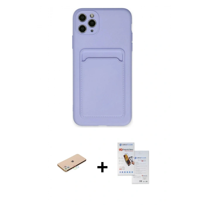MARSİLYAN™- iPhone 11 Pro Max Kılıf Vadi Çizgi Prime - Siyah Seramik Nano Ekran Koruyucu + Renkli Kamera Lens Koruma Cam - MI