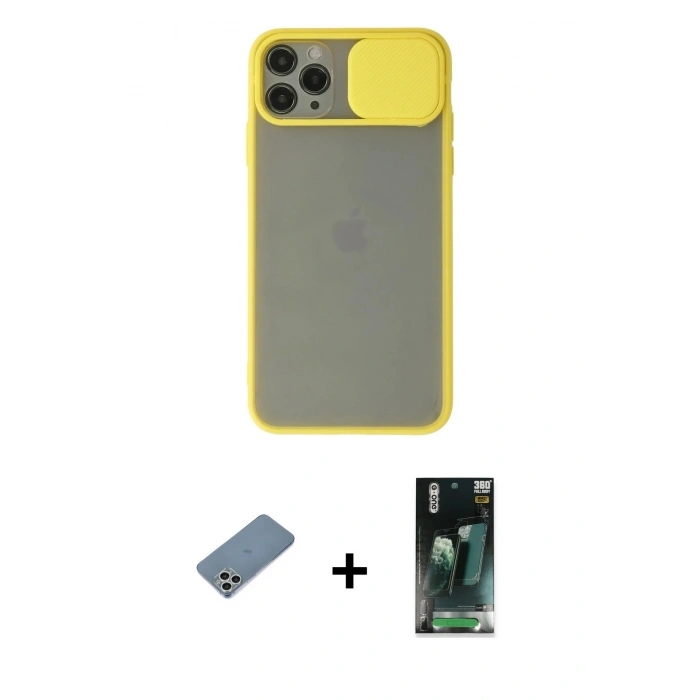 MARSİLYAN™- iPhone 11 Pro Max Kılıf Vadi Çizgi - Şeffaf 360 Full Body Arka Koruyucu + Shine Kamera Lens Koruma Cam - GS