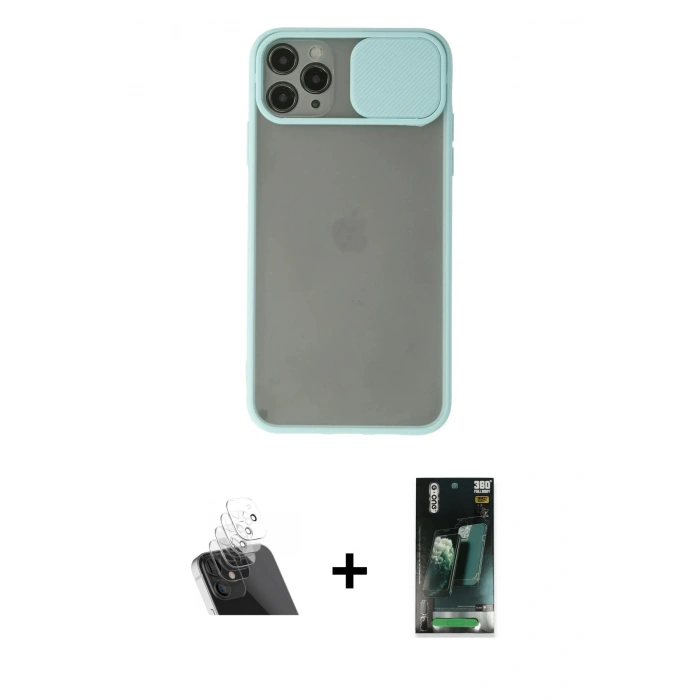 MARSİLYAN™- iPhone 11 Pro Max Kılıf Vadi Çizgi - Şeffaf 360 Full Body Arka Koruyucu + Kamera Lens Koruma Cam - SF
