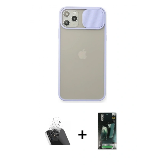 MARSİLYAN™- iPhone 11 Pro Max Kılıf Vadi Çizgi - Şeffaf 360 Full Body Arka Koruyucu + Kamera Lens Koruma Cam - SF