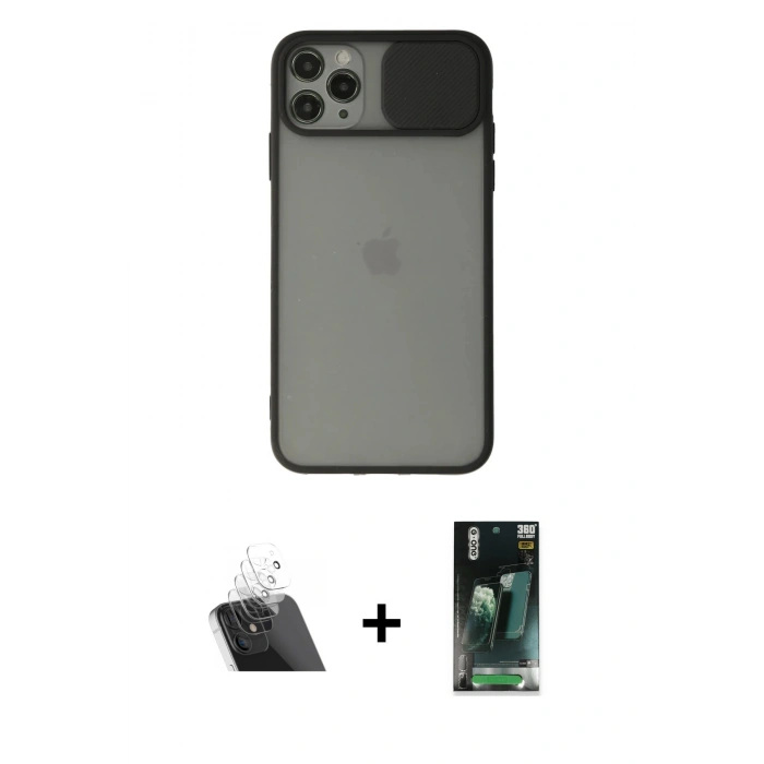 MARSİLYAN™- iPhone 11 Pro Max Kılıf Vadi Çizgi - Şeffaf 360 Full Body Arka Koruyucu + Kamera Lens Koruma Cam - SF
