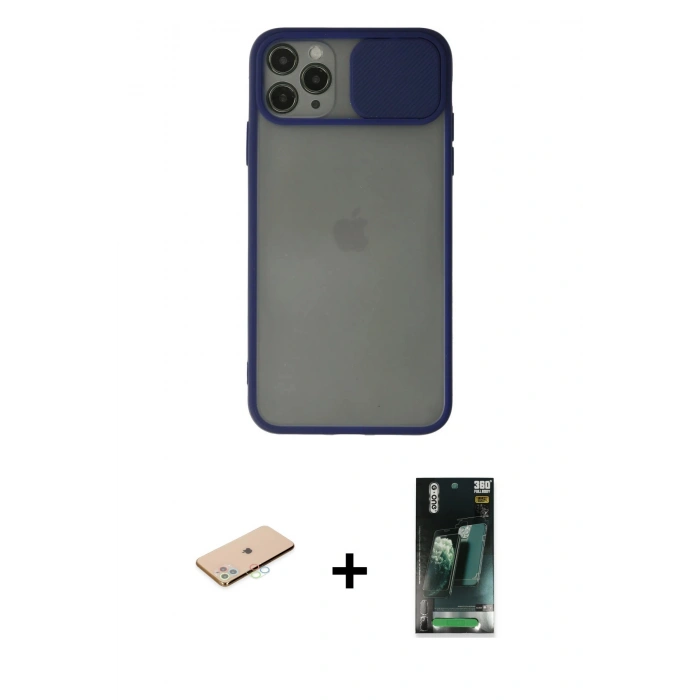 MARSİLYAN™- iPhone 11 Pro Max Kılıf Vadi Çizgi - Şeffaf 360 Full Body Arka Koruyucu + Renkli Kamera Lens Koruma Cam - MI