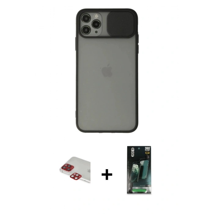 MARSİLYAN™- iPhone 11 Pro Max Kılıf Vadi Çizgi - Şeffaf 360 Full Body Arka Koruyucu + Pers Alüminyum Kamera Lens - KI