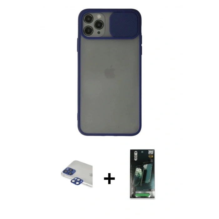 MARSİLYAN™- iPhone 11 Pro Max Kılıf Vadi Çizgi - Şeffaf 360 Full Body Arka Koruyucu + Pers Alüminyum Kamera Lens - LT
