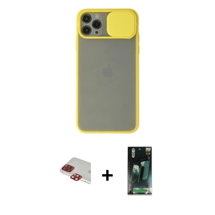 MARSİLYAN™- iPhone 11 Pro Max Kılıf Vadi Çizgi - Şeffaf 360 Full Body Arka Koruyucu + Pers Alüminyum Kamera Lens - KI