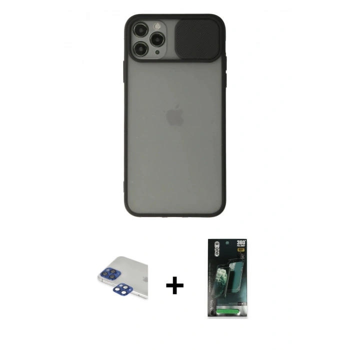 MARSİLYAN™- iPhone 11 Pro Max Kılıf Vadi Çizgi - Şeffaf 360 Full Body Arka Koruyucu + Pers Alüminyum Kamera Lens - LT