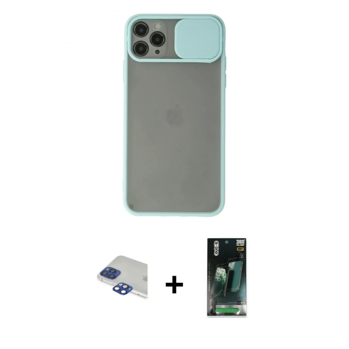 MARSİLYAN™- iPhone 11 Pro Max Kılıf Vadi Çizgi - Şeffaf 360 Full Body Arka Koruyucu + Pers Alüminyum Kamera Lens - LT