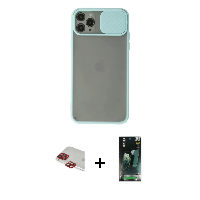 MARSİLYAN™- iPhone 11 Pro Max Kılıf Vadi Çizgi - Şeffaf 360 Full Body Arka Koruyucu + Pers Alüminyum Kamera Lens - KI