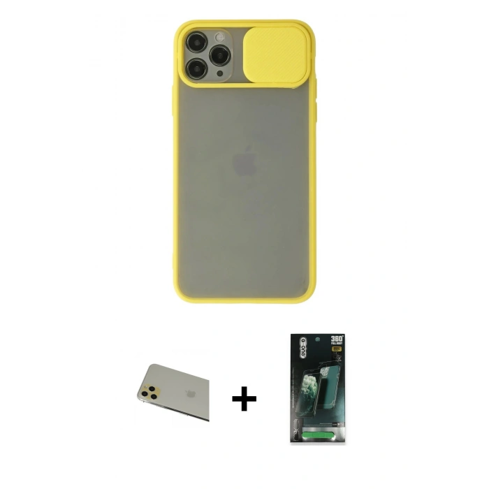 MARSİLYAN™- iPhone 11 Pro Max Kılıf Vadi Çizgi - Şeffaf 360 Full Body Arka Koruyucu + Rainbow Kamera Lens Koruma Cam - GD