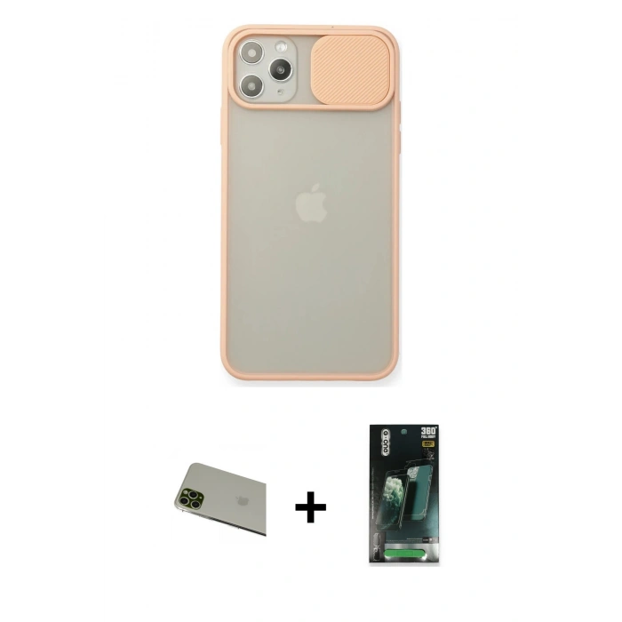 MARSİLYAN™- iPhone 11 Pro Max Kılıf Vadi Çizgi - Şeffaf 360 Full Body Arka Koruyucu + Rainbow Kamera Lens Koruma Cam - YL