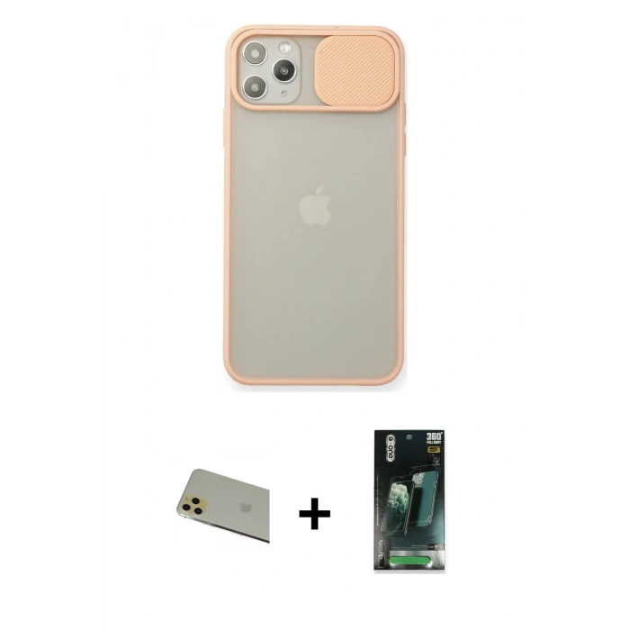 MARSİLYAN™- iPhone 11 Pro Max Kılıf Vadi Çizgi - Şeffaf 360 Full Body Arka Koruyucu + Rainbow Kamera Lens Koruma Cam - GD