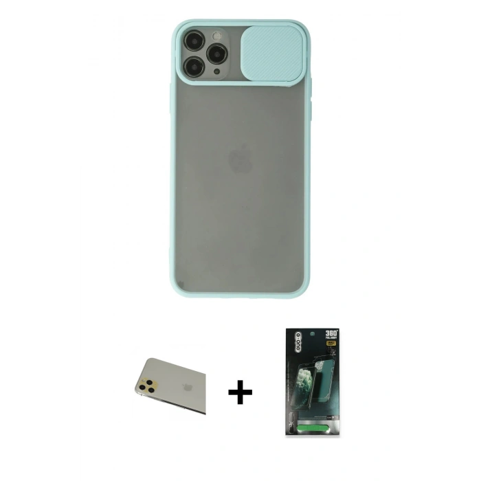 MARSİLYAN™- iPhone 11 Pro Max Kılıf Vadi Çizgi - Şeffaf 360 Full Body Arka Koruyucu + Rainbow Kamera Lens Koruma Cam - GD