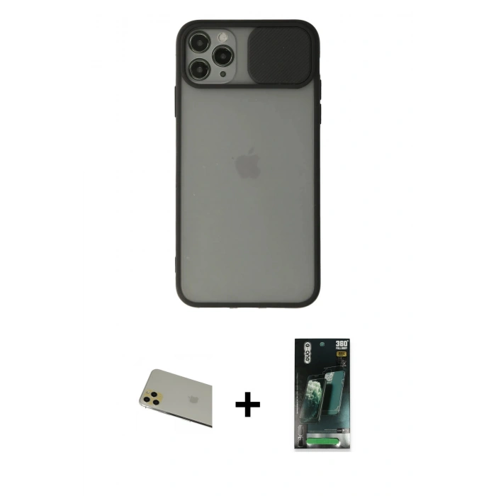 MARSİLYAN™- iPhone 11 Pro Max Kılıf Vadi Çizgi - Şeffaf 360 Full Body Arka Koruyucu + Rainbow Kamera Lens Koruma Cam - GD