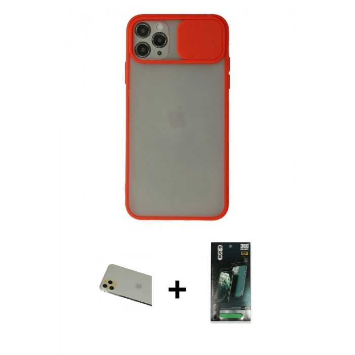 MARSİLYAN™- iPhone 11 Pro Max Kılıf Vadi Çizgi - Şeffaf 360 Full Body Arka Koruyucu + Rainbow Kamera Lens Koruma Cam - GD
