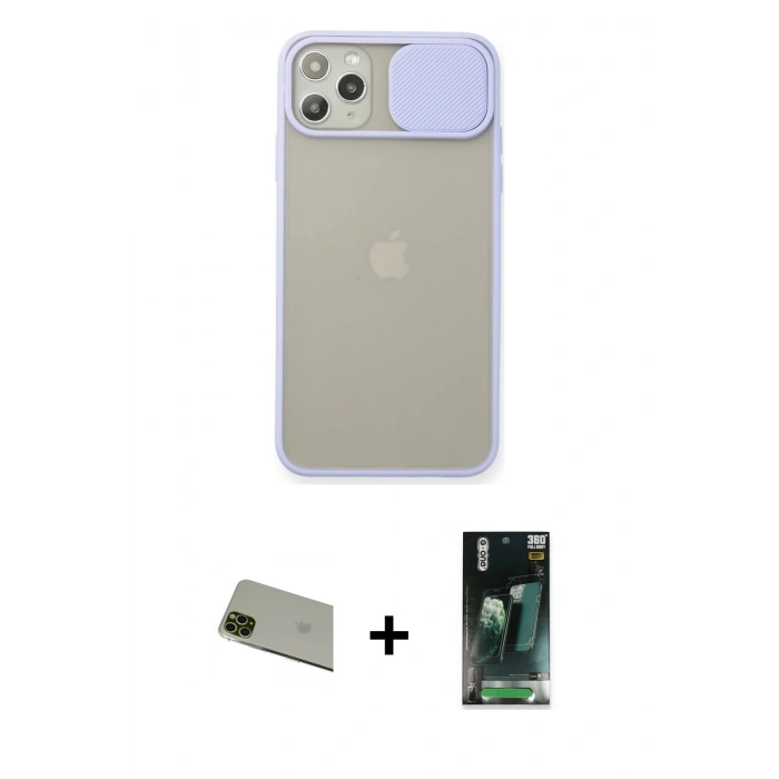 MARSİLYAN™- iPhone 11 Pro Max Kılıf Vadi Çizgi - Şeffaf 360 Full Body Arka Koruyucu + Rainbow Kamera Lens Koruma Cam - YL