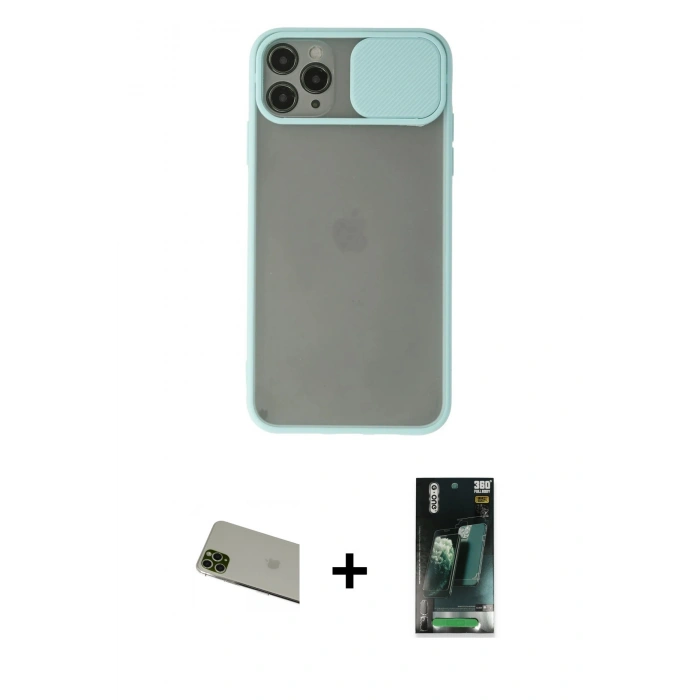 MARSİLYAN™- iPhone 11 Pro Max Kılıf Vadi Çizgi - Şeffaf 360 Full Body Arka Koruyucu + Rainbow Kamera Lens Koruma Cam - YL