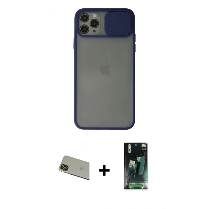MARSİLYAN™- iPhone 11 Pro Max Kılıf Vadi Çizgi - Şeffaf 360 Full Body Arka Koruyucu + Rainbow Kamera Lens Koruma Cam - YL