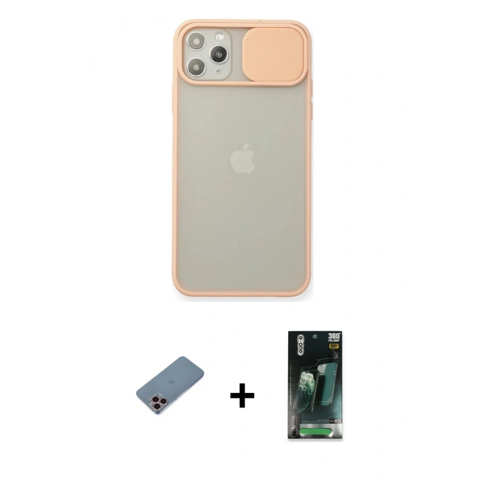 MARSİLYAN™- iPhone 11 Pro Max Kılıf Vadi Çizgi - Şeffaf 360 Full Body Arka Koruyucu + Shine Kamera Lens Koruma Cam - PE