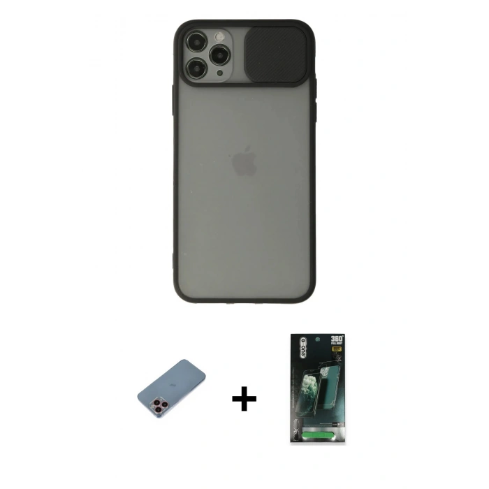 MARSİLYAN™- iPhone 11 Pro Max Kılıf Vadi Çizgi - Şeffaf 360 Full Body Arka Koruyucu + Shine Kamera Lens Koruma Cam - PE