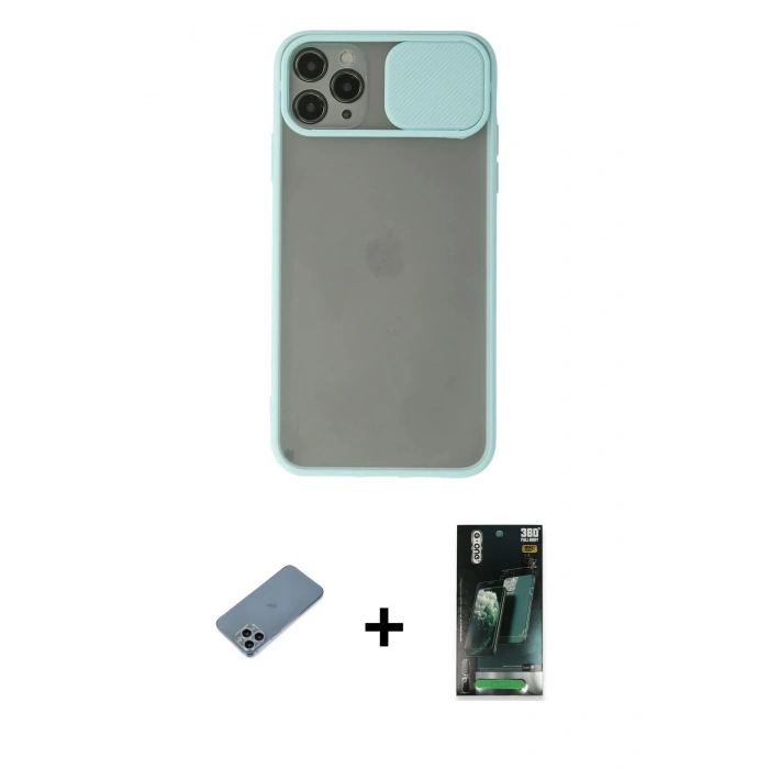 MARSİLYAN™- iPhone 11 Pro Max Kılıf Vadi Çizgi - Şeffaf 360 Full Body Arka Koruyucu + Shine Kamera Lens Koruma Cam - SABE