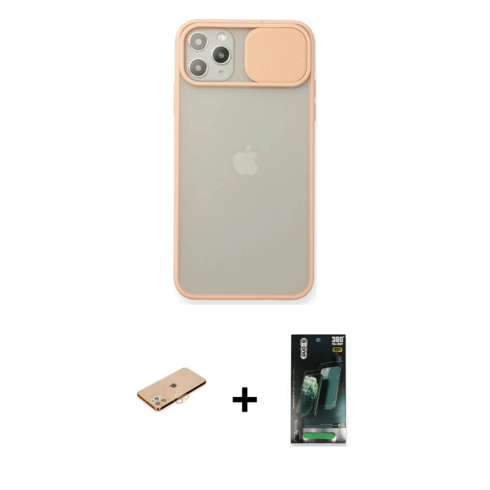 MARSİLYAN™- iPhone 11 Pro Max Kılıf Vadi Çizgi - Şeffaf 360 Full Body Arka Koruyucu + Renkli Kamera Lens Koruma Cam - TU