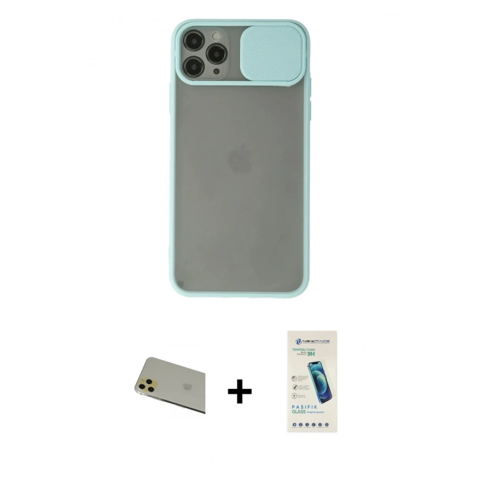 MARSİLYAN™- iPhone 11 Pro Max Kılıf Vadi Çizgi - Şeffaf Pasifik Cam Ekran Koruyucu + Rainbow Kamera Lens Koruma Cam - GD
