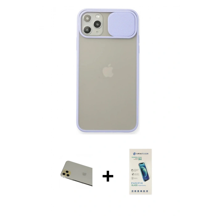 MARSİLYAN™- iPhone 11 Pro Max Kılıf Vadi Çizgi - Şeffaf Pasifik Cam Ekran Koruyucu + Rainbow Kamera Lens Koruma Cam - GD